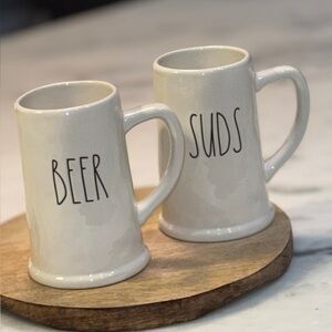 Rae Dunn “BEER” & “SUDS” Steins Pint Size Beer Mugs Set of 2